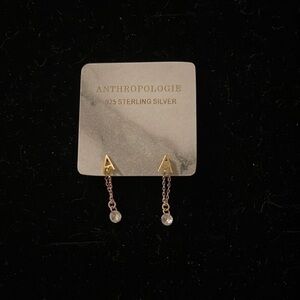 Anthropologie 14K Gold Crystal Monogram Earrings. NWT